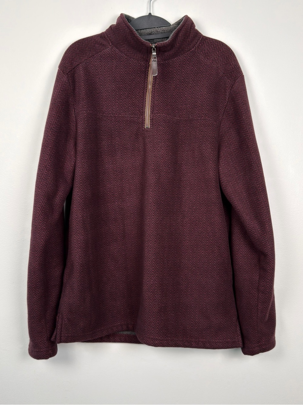 London Fog Men’s M Burgundy Herringbone Sherpa Lined Quarter Zip
